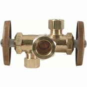 BRASSCRAFT 1/2 IN. NOM COMP INLET X 3/8 IN. O.D. COMP X 1/4 IN. O.D. COMP DUAL OUTLET DUAL SHUT-OFF MULTI-TURN ANGLE VALVE - 129944