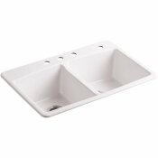 KOHLER BROOKFIELD WHITE CAST IRON 33 IN. 4-HOLE DOUBLE BOWL DROP-IN KITCHEN SINK - 204481125