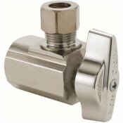 BRASSCRAFT 1/2 IN. FIP INLET X 3/8 IN. O.D. COMP OUTLET 1/4 IN. TURN ANGLE BALL STOP - 221055LF