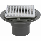 OATEY ROUND GRAY PVC SHOWER DRAIN WITH 4-3/16 IN. SQUARE SCREW-IN CHROME DRAIN COVER - OATEY PART #: 423202