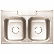PREMIER STAINLESS STEEL KITCHEN SINK 33 IN. 3-HOLE DOUBLE BOWL DROP-IN KITCHEN SINK WITH BRUSH FINISH - PREMIER PART #: 3562900