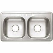 PREMIER DROP-IN STAINLESS STEEL 33 IN. 3-HOLE MOBILE HOME DOUBLE BOWL KITCHEN SINK - PREMIER PART #: VT3319A06-3