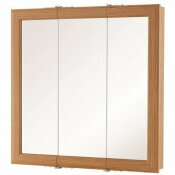 HOME DECORATORS COLLECTION 24 IN. W X 24-3/16 IN. H FOG FREE FRAMED SURFACE-MOUNT TRI-VIEW BATHROOM MEDICINE CABINET IN OAK - HOME DECORATORS COLLECTION PART #: 45405